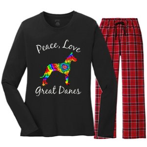 Great Dane Mom Fun Dog Mom Gift Peace Love Great Dane Mama Women's Long Sleeve Flannel Pajama Set 