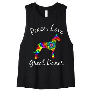 Great Dane Mom Fun Dog Mom Gift Peace Love Great Dane Mama Women's Racerback Cropped Tank