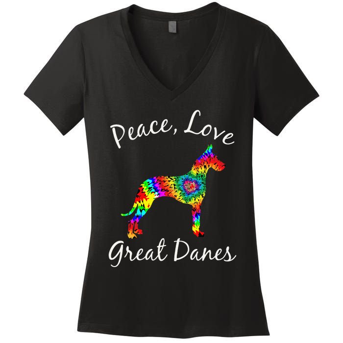 Great Dane Mom Fun Dog Mom Gift Peace Love Great Dane Mama Women's V-Neck T-Shirt