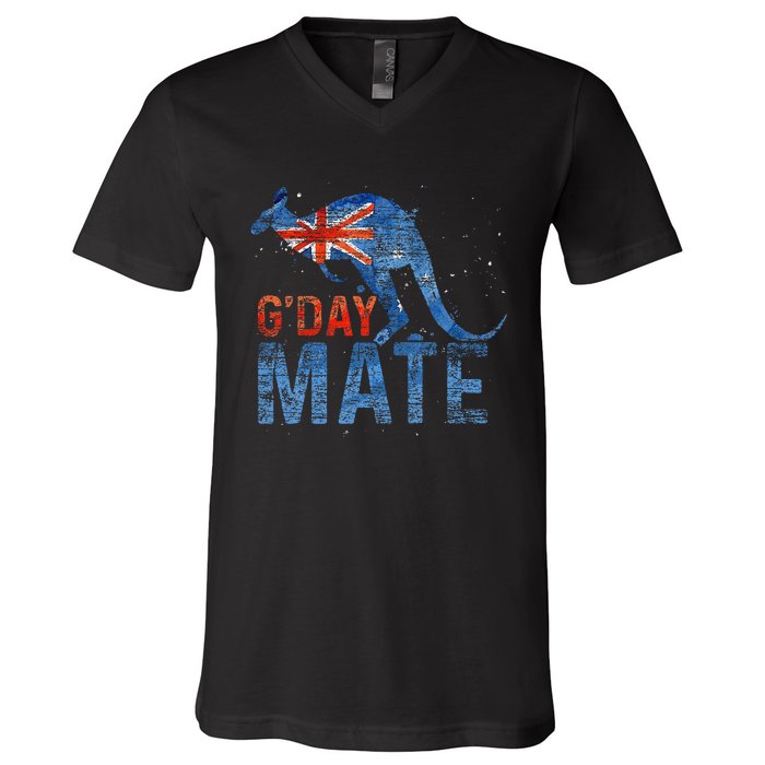 G Day Mate Kangaroo Aussie Animal Australia Flag Australia V-Neck T-Shirt