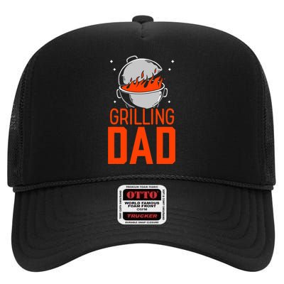 Grilling Dad Meat Bbq Grill Barbecue Father Daddy Papa High Crown Mesh Back Trucker Hat