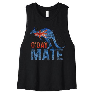 G Day Mate Kangaroo Aussie Animal Australia Flag Women's Racerback Cropped Tank