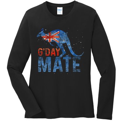 G Day Mate Kangaroo Aussie Animal Australia Flag Ladies Long Sleeve Shirt