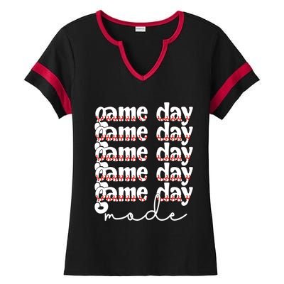 Game Day Mode Baseball Game Day Cute Gift Ladies Halftime Notch Neck Tee