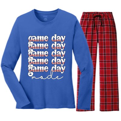 Game Day Mode Baseball Game Day Cute Gift Women's Long Sleeve Flannel Pajama Set 