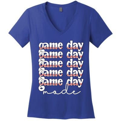 Game Day Mode Baseball Game Day Cute Gift Women's V-Neck T-Shirt