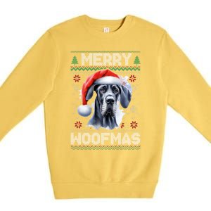 Great Dane Merry Woofmas Ugly Christmas Cute Gift Premium Crewneck Sweatshirt