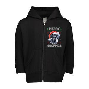 Great Dane Merry Woofmas Ugly Christmas Cute Gift Toddler Zip Fleece Hoodie