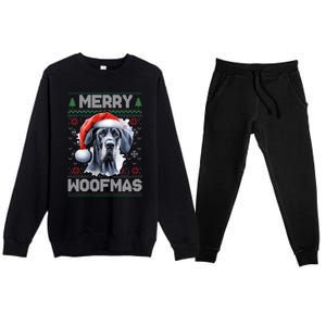 Great Dane Merry Woofmas Ugly Christmas Cute Gift Premium Crewneck Sweatsuit Set