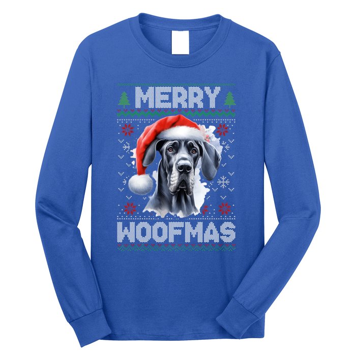 Great Dane Merry Woofmas Ugly Christmas Cute Gift Long Sleeve Shirt