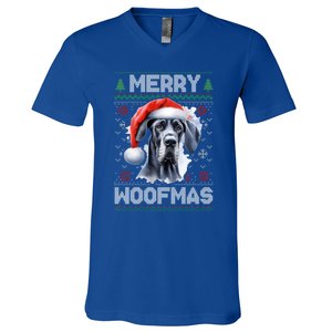 Great Dane Merry Woofmas Ugly Christmas Cute Gift V-Neck T-Shirt