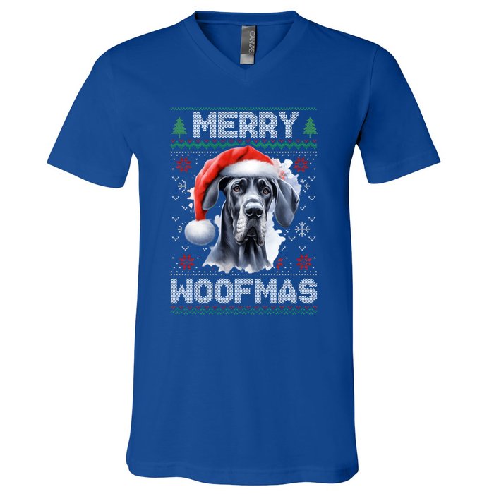 Great Dane Merry Woofmas Ugly Christmas Cute Gift V-Neck T-Shirt