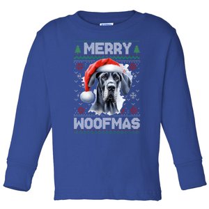 Great Dane Merry Woofmas Ugly Christmas Cute Gift Toddler Long Sleeve Shirt