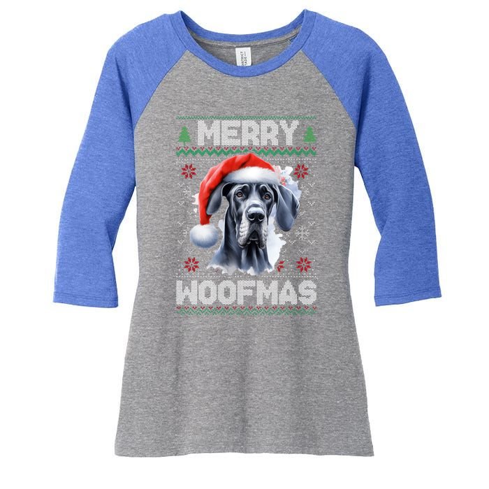 Great Dane Merry Woofmas Ugly Christmas Cute Gift Women's Tri-Blend 3/4-Sleeve Raglan Shirt