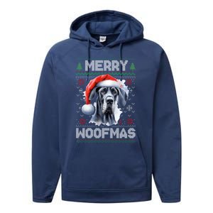 Great Dane Merry Woofmas Ugly Christmas Cute Gift Performance Fleece Hoodie