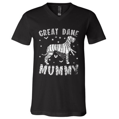 Great Dane Mummy Halloween V-Neck T-Shirt