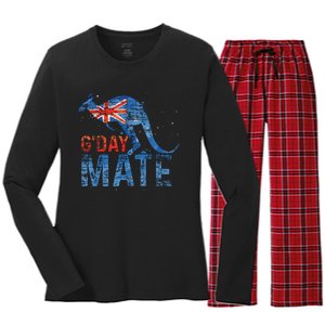 G Day Mate Kangaroo Aussie Animal Australia Flag Australia Women's Long Sleeve Flannel Pajama Set 