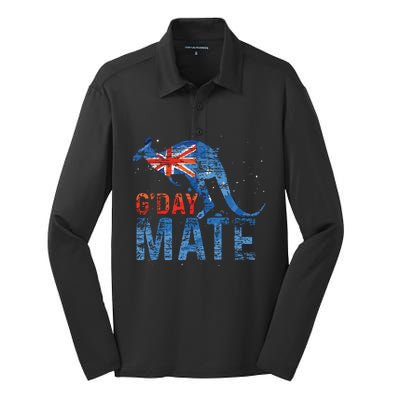 G Day Mate Kangaroo Aussie Animal Australia Flag Australia Silk Touch Performance Long Sleeve Polo