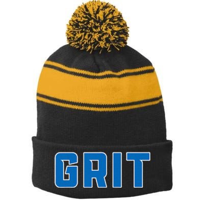 Grit Detroit Michigan Stripe Pom Pom Beanie