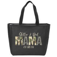 Glitter & Dirt Mom Mama Of Both Leopard & Camo Mother's Day Zip Tote Bag