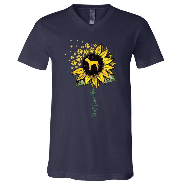 Great Dane Mom Sunflower Great Dane Lover Gifts Dog Mom Mama V-Neck T-Shirt