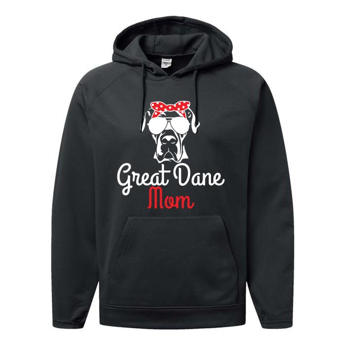 Great Dane Mom Vintage Funny Cute Dog Great Dane Mama Performance Fleece Hoodie