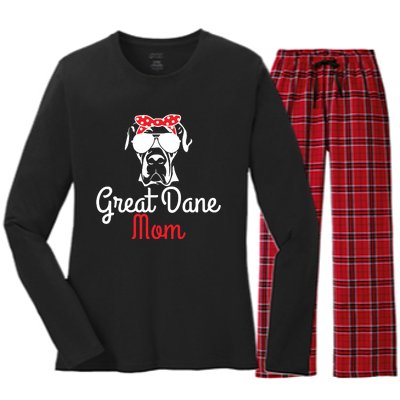 Great Dane Mom Vintage Funny Cute Dog Great Dane Mama Women's Long Sleeve Flannel Pajama Set 