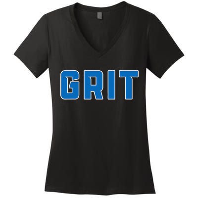 Grit Detroit Michigan Blue And White Women's V-Neck T-Shirt