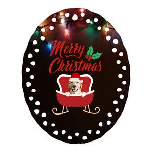 GoldenRetriever Dog Merry Christmas Design For The Holiday Season! Ceramic Oval Ornament