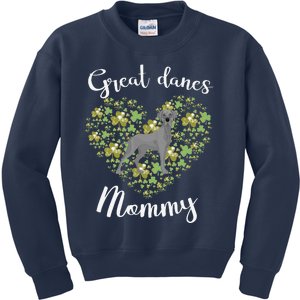 Great Danes Mommy Irish Shamrock Heart Funny St Patricks Day Kids Sweatshirt