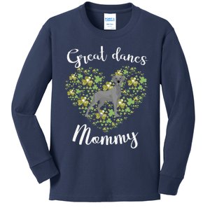 Great Danes Mommy Irish Shamrock Heart Funny St Patricks Day Kids Long Sleeve Shirt