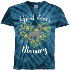 Great Danes Mommy Irish Shamrock Heart Funny St Patricks Day Kids Tie-Dye T-Shirt