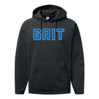 Grit Detroit Michigan Blue And White Performance Fleece Hoodie