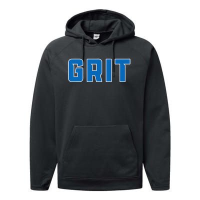 Grit Detroit Michigan Blue And White Performance Fleece Hoodie