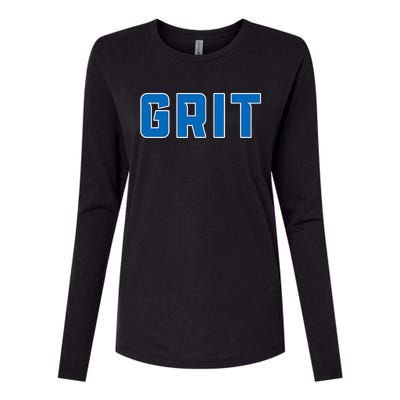 Grit Detroit Michigan Blue And White Womens Cotton Relaxed Long Sleeve T-Shirt