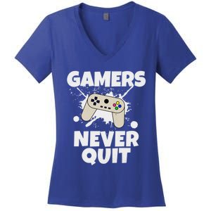 Gamers Do Not Quit Gaming Funny Video Gamer Cool Graphic Gift Women's V-Neck T-Shirt