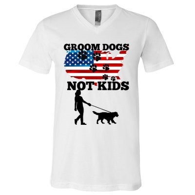 Groom Dogs Not Kids Funny Dogs Cute Meme  V-Neck T-Shirt