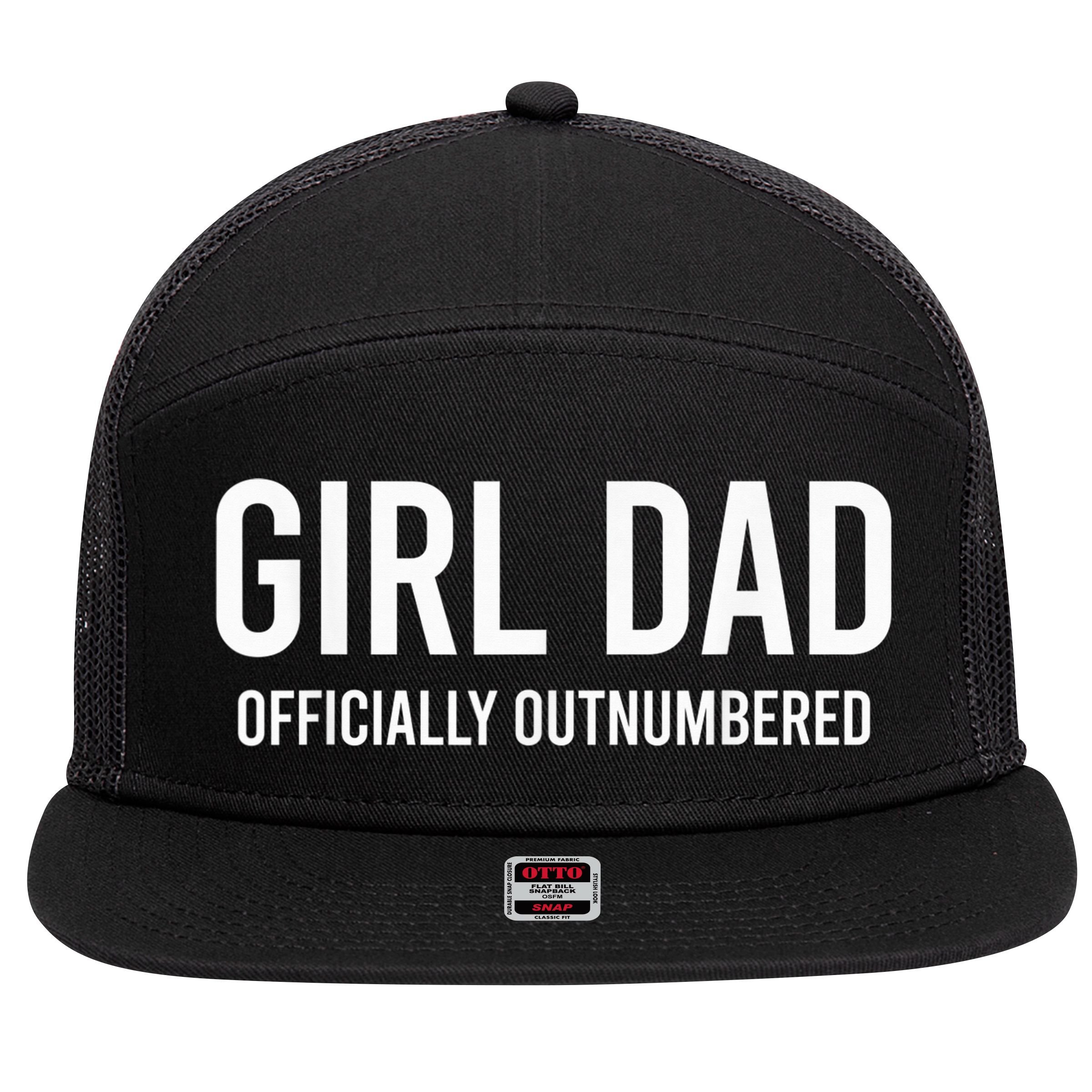 Girl Dad Officially Outnumbered Funny 7 Panel Mesh Trucker Snapback Hat