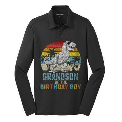 Grandson Dinosaur Of The Birthday Matching Family Silk Touch Performance Long Sleeve Polo