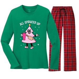 Groovy Dreaming Of A Pink Christmas Tree Cakes Xmas Pajamas Gift Women's Long Sleeve Flannel Pajama Set 