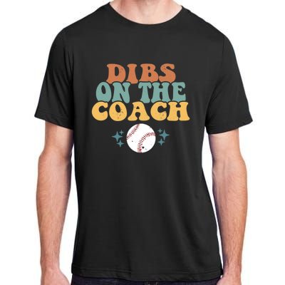 Girlfriend Dibs on Coach Retro Groovy Baseball Coach's Wife Adult ChromaSoft Performance T-Shirt