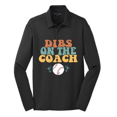 Girlfriend Dibs on Coach Retro Groovy Baseball Coach's Wife Silk Touch Performance Long Sleeve Polo