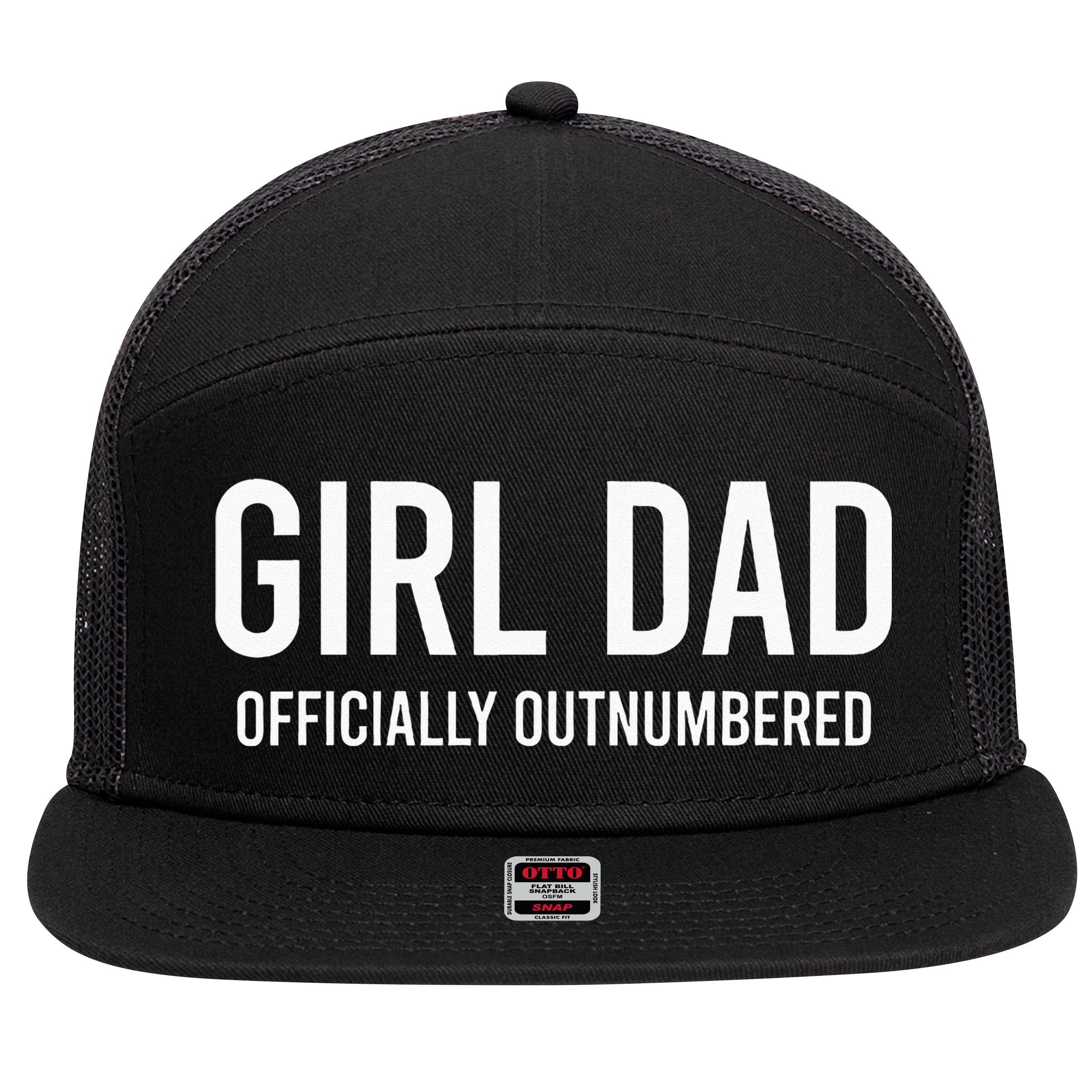 Girl Dad Officially Outnumbered Funny 7 Panel Mesh Trucker Snapback Hat