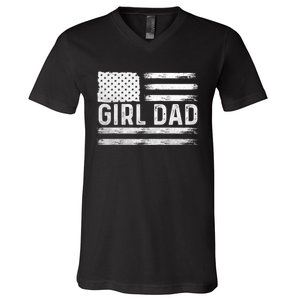 Girl Dad Proud FatherS Day Distressed Flag Apparel V-Neck T-Shirt