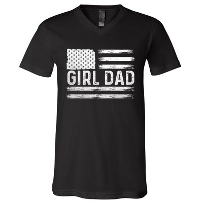 Girl Dad Proud FatherS Day Distressed Flag Apparel V-Neck T-Shirt