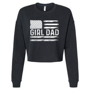 Girl Dad Proud FatherS Day Distressed Flag Apparel Cropped Pullover Crew