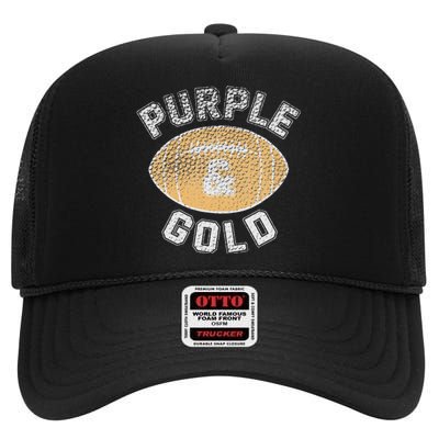 Game Day Purple And Gold Football Group High School High Crown Mesh Back Trucker Hat