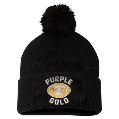 Game Day Purple And Gold Football Group High School Pom Pom 12in Knit Beanie