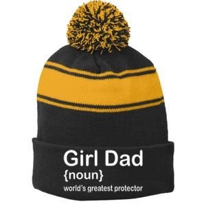 Girl Dad Proud Father Of Girl Dad Fun Fathers Stripe Pom Pom Beanie