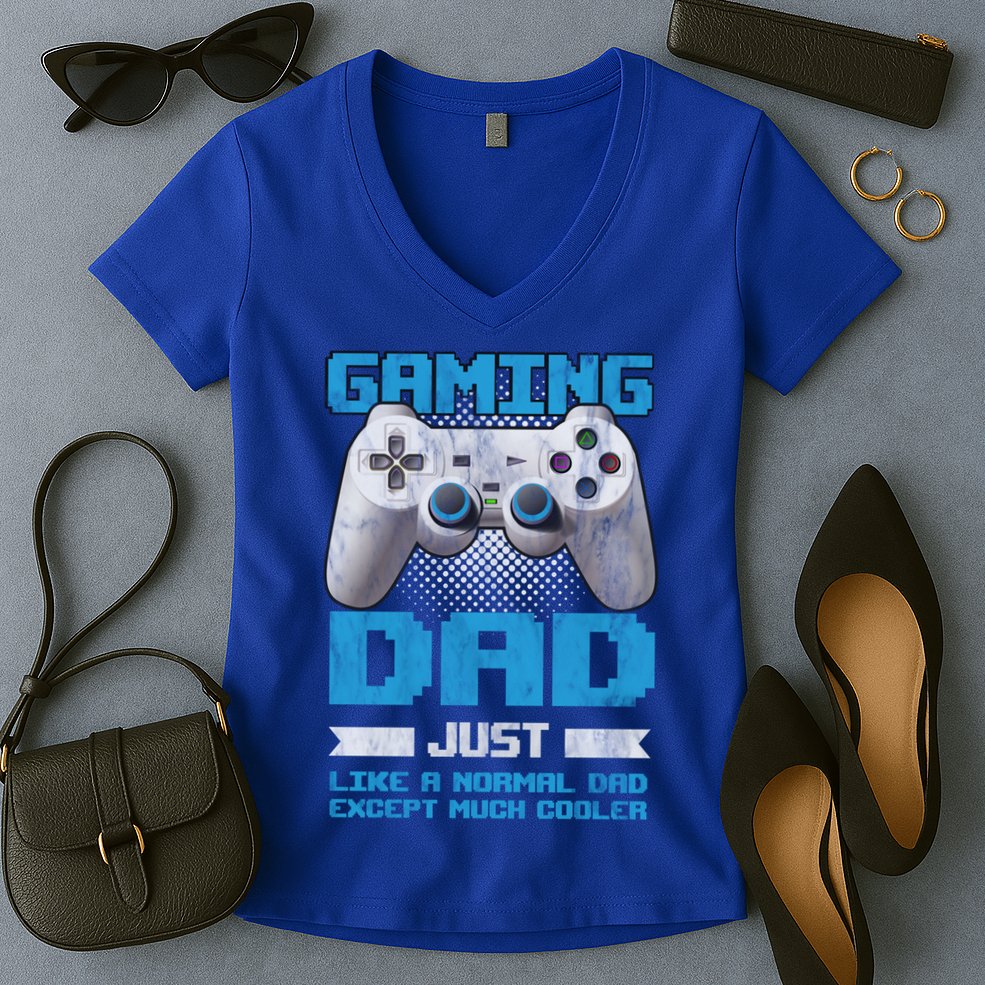 Gaming Dad Papa Daddy Dad Fatherhood Fathers Day Cool Gift Women's V-Neck T-Shirt